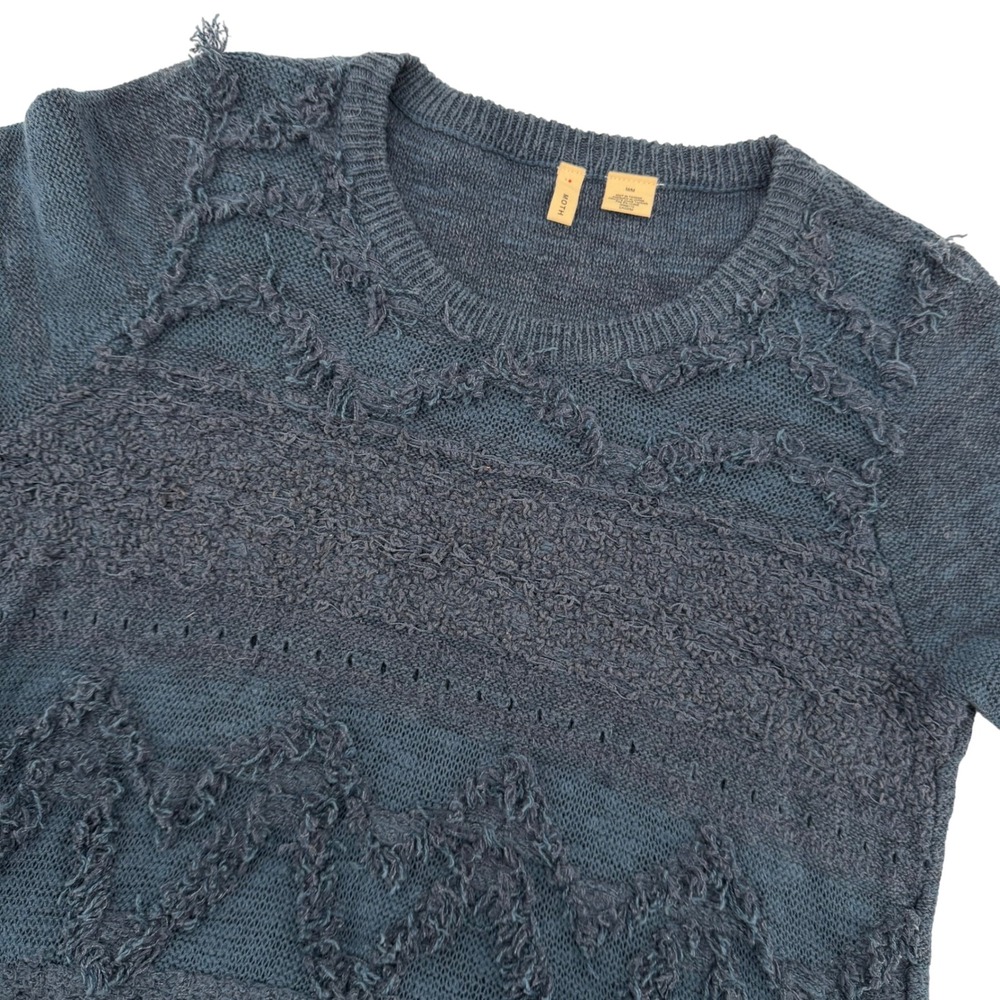 Anthropologie Moth Blue Textured Womens Knit Sweater Distressed Boho Medium